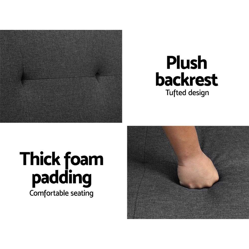 Linen Fabric 3 Seater Sofa Bed Recliner Lounge Couch Cup Holder Futon Dark Grey Artiss