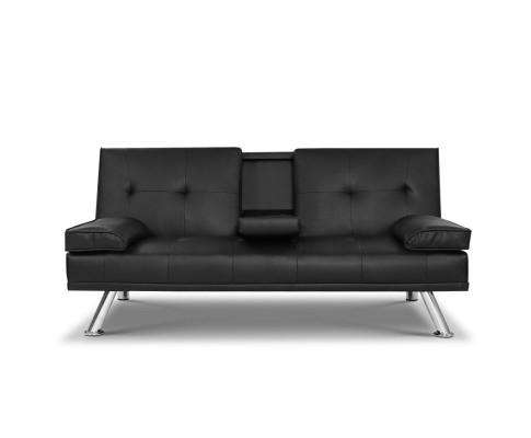 Sofa Bed Lounge Futon Couch 3 Seater Leather Cup Holder Recliner Artiss