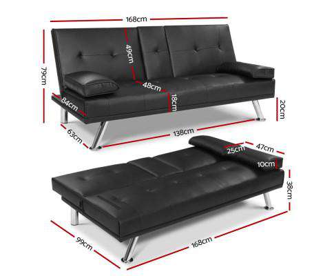 Sofa Bed Lounge Futon Couch 3 Seater Leather Cup Holder Recliner Artiss