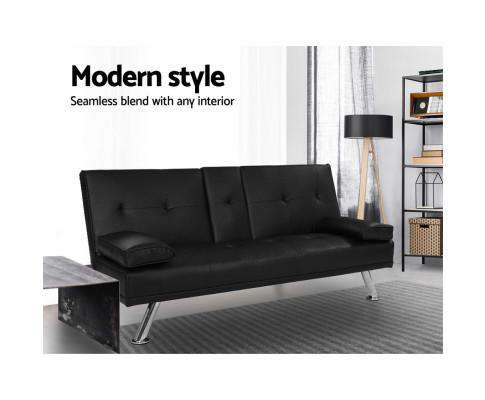 Sofa Bed Lounge Futon Couch 3 Seater Leather Cup Holder Recliner Artiss