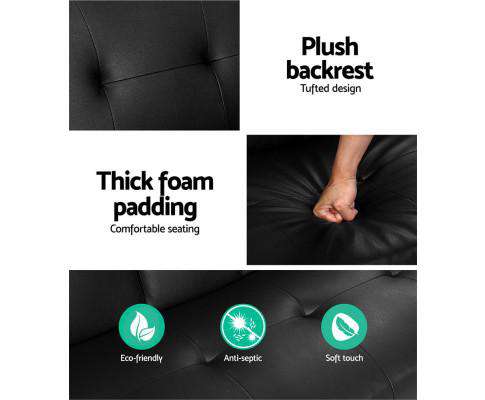 Sofa Bed Lounge Futon Couch 3 Seater Leather Cup Holder Recliner Artiss