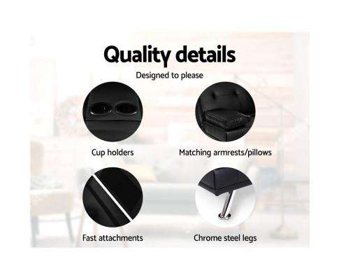 Sofa Bed Lounge Futon Couch 3 Seater Leather Cup Holder Recliner Artiss