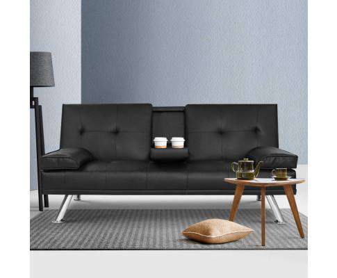 Sofa Bed Lounge Futon Couch 3 Seater Leather Cup Holder Recliner Artiss