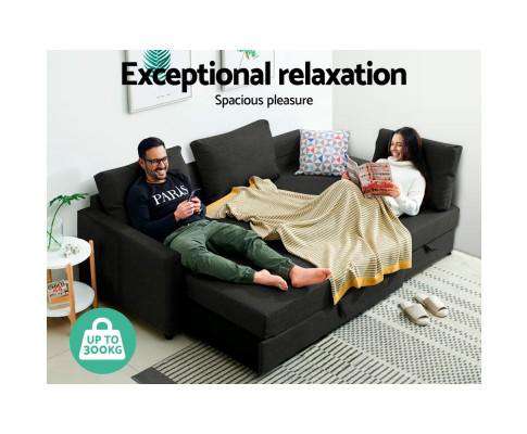 3 Seater Fabric Sofa Bed with Storage - Charcoal Artiss