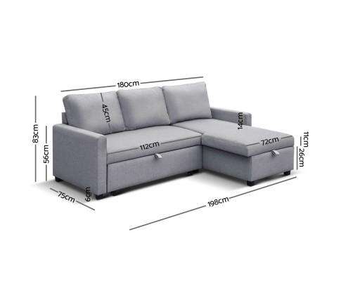 3 Seater Fabric Sofa Bed with Storage - Grey Artiss