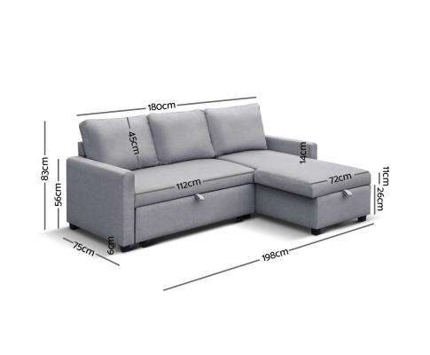 3 Seater Fabric Sofa Bed with Storage - Grey Artiss