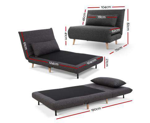Sofa Bed Lounge King Single Seater Futon Couch Linen Fabric Wood Legs Dark Grey Artiss