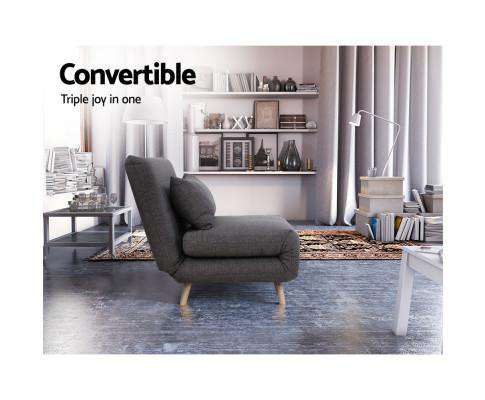 Sofa Bed Lounge King Single Seater Futon Couch Linen Fabric Wood Legs Dark Grey Artiss
