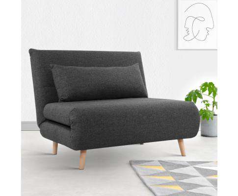 Sofa Bed Lounge King Single Seater Futon Couch Linen Fabric Wood Legs Dark Grey Artiss