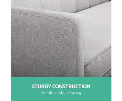 3 Seater Fabric Lounge Chair - Grey Artiss