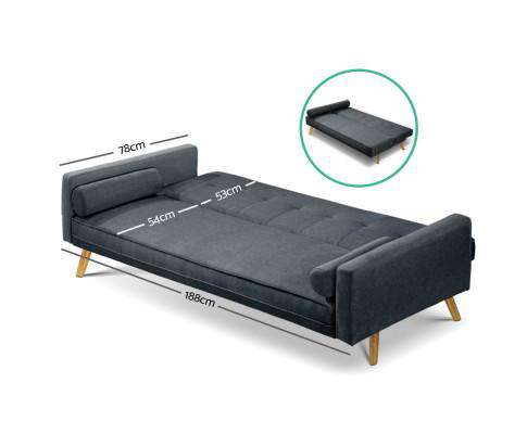 3 Seater Fabric Sofa Bed - Charcoal Artiss