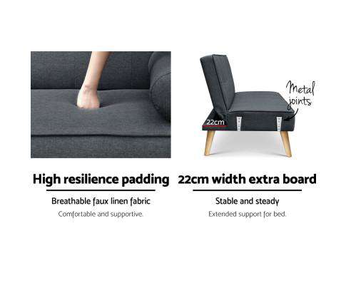 3 Seater Fabric Sofa Bed - Charcoal Artiss