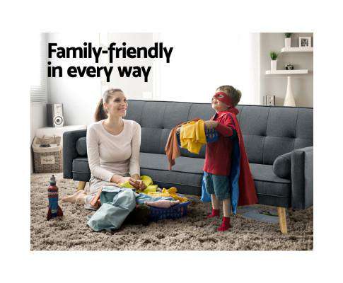 3 Seater Fabric Sofa Bed - Charcoal Artiss