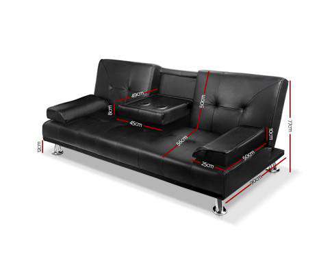 3 Seater PU Leather Sofa Bed - Black Artiss