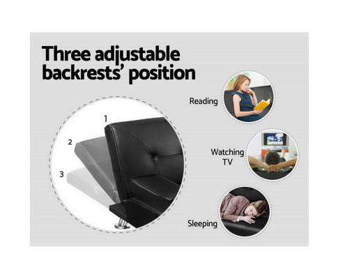 3 Seater PU Leather Sofa Bed - Black Artiss