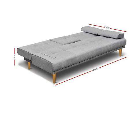 3 Seater Fabric Sofa Bed - Grey Artiss