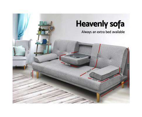 3 Seater Fabric Sofa Bed - Grey Artiss