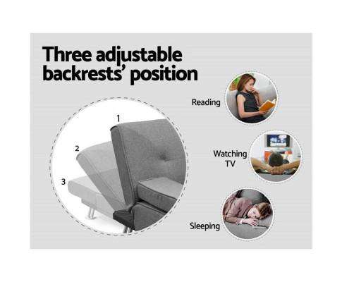 3 Seater Fabric Sofa Bed - Grey Artiss