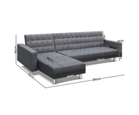 Modular Fabric Sofa Bed - Grey Artiss