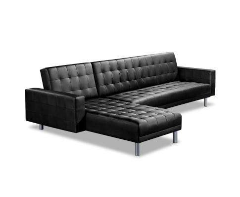 Modular PU Leather Sofa Bed - Black Artiss