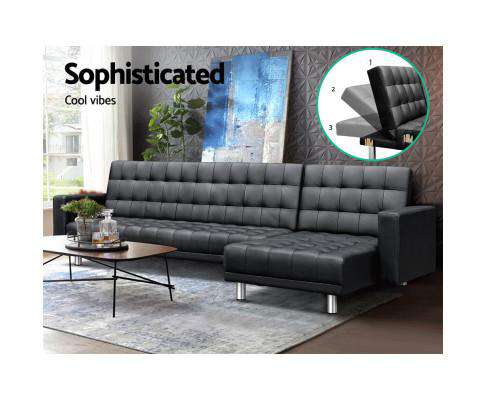 Modular PU Leather Sofa Bed - Black Artiss