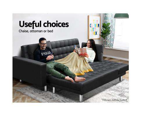 Modular PU Leather Sofa Bed - Black Artiss