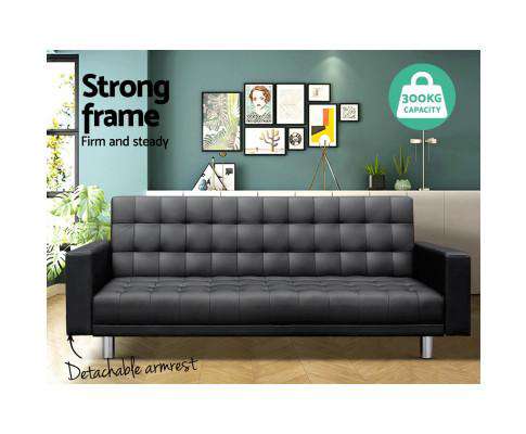 Modular PU Leather Sofa Bed - Black Artiss