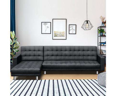 Modular PU Leather Sofa Bed - Black Artiss