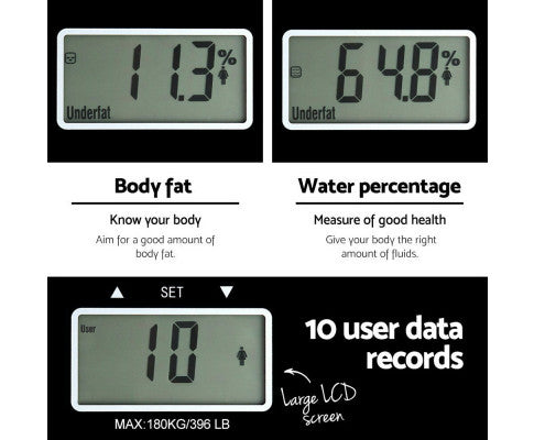Bathroom Scales Digital Body Fat Scale 180KG Electronic Monitor Tracker Big Bedding Australia