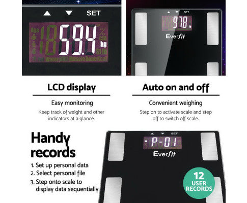 Bathroom Scales Digital Body Fat Scale 180KG Electronic Monitor BMI CAL Big Bedding Australia