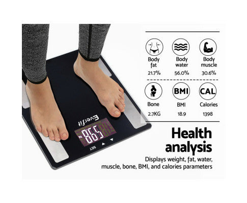 Bathroom Scales Digital Body Fat Scale 180KG Electronic Monitor BMI CAL Big Bedding Australia