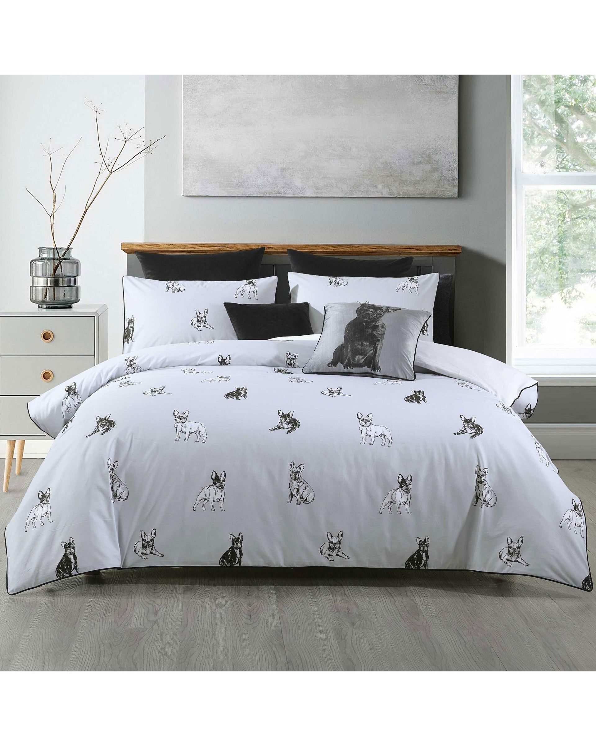 Bianca Bedding FRENCH BULLDOG QUILT COVER SET SILVER Bianca Bedding