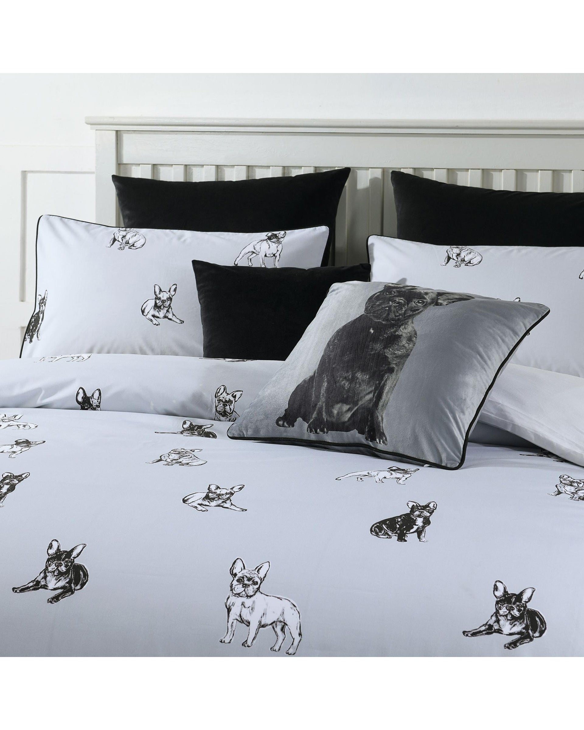 Bianca Bedding FRENCH BULLDOG QUILT COVER SET SILVER Bianca Bedding