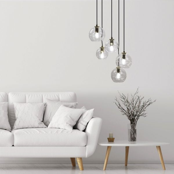 RENO.5 5 Light Clear Glass Pendant Oriel Lighting