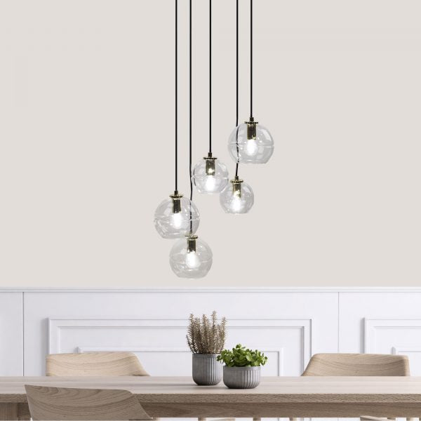 RENO.5 5 Light Clear Glass Pendant Oriel Lighting