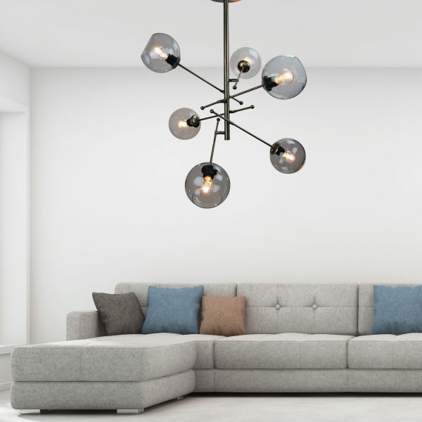 RIPLEY.6 6-Light Satellite Pendant Antique Brass Oriel Lighting