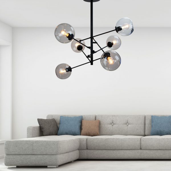 RIPLEY.6 6-Light Satellite Pendant Black Oriel Lighting