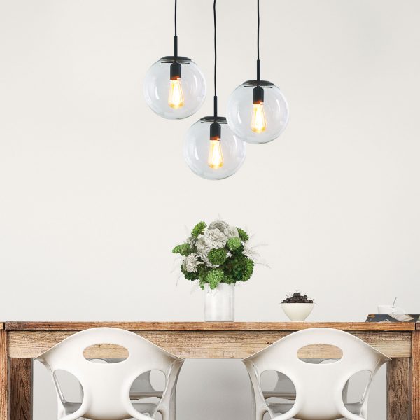 NEWTON.25 Matt Black and Clear Glass Pendant Oriel Lighting