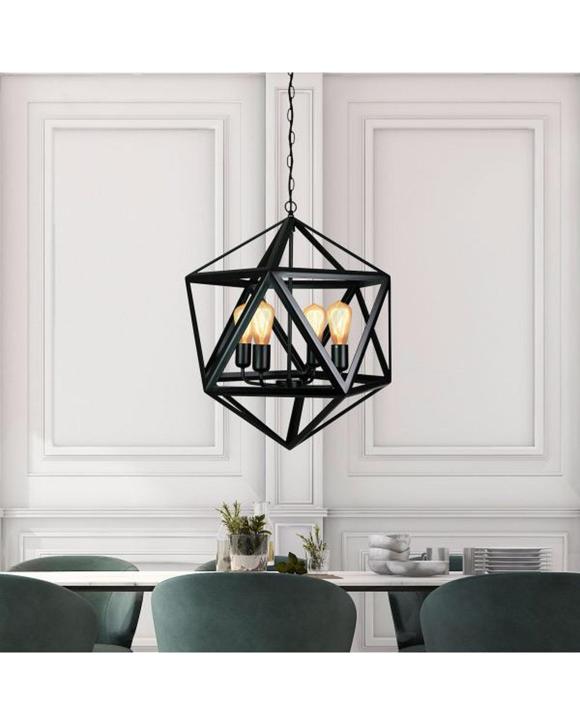 GEO 4 Geometric 4-light Pendant Matt Black Oriel Lighting