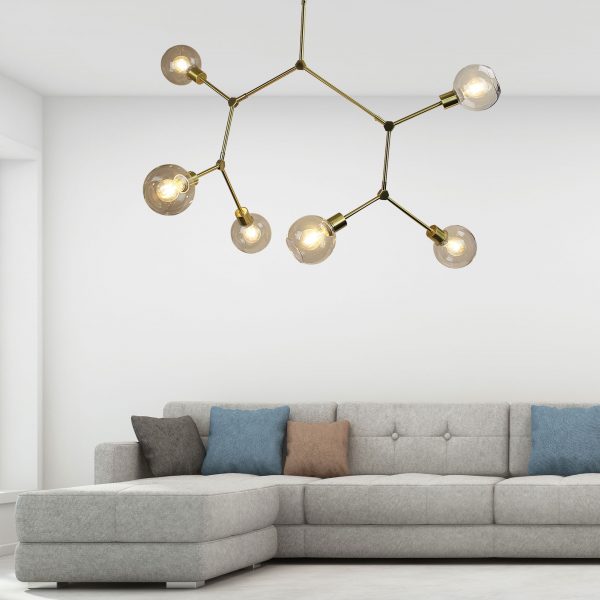 PADUA Satin Brass 170cm Contemporary Clear Glass Pendant Oriel Lighting