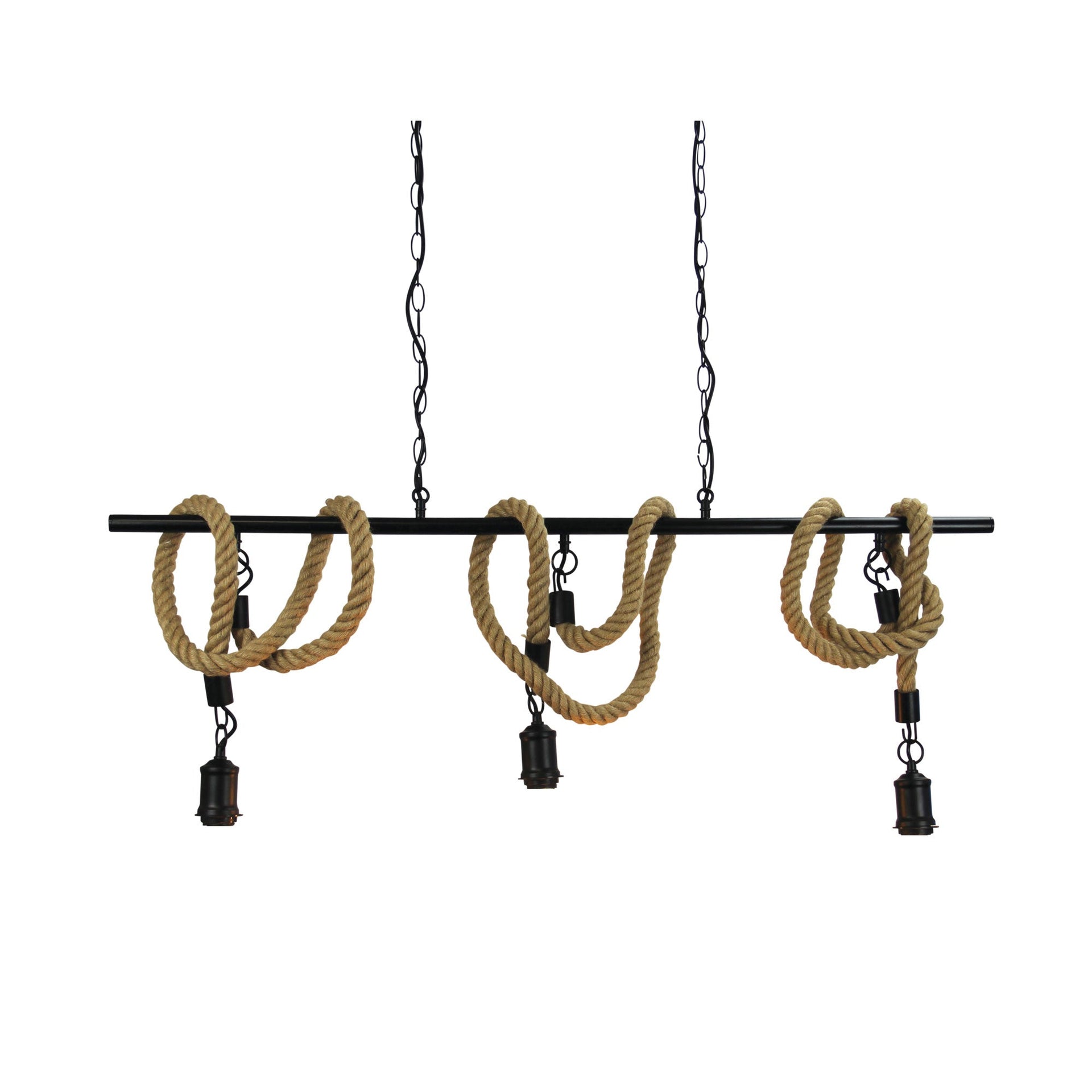 ROPE.3 LIGHT Triple Rope Pendant Matt Black and Coir Oriel Lighting