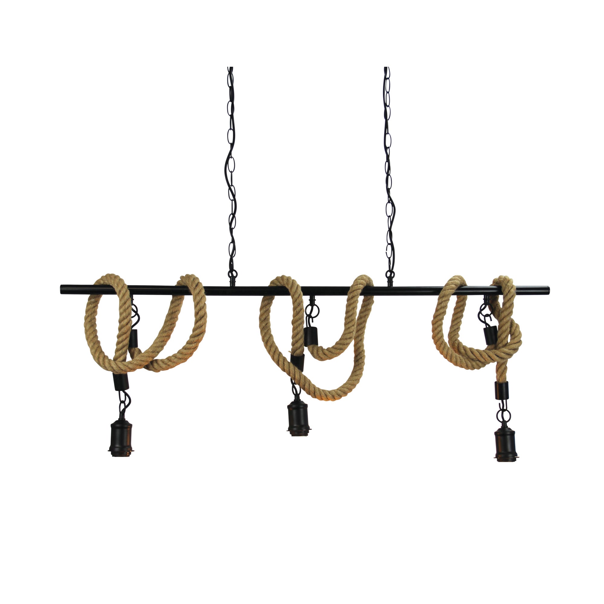 ROPE.3 LIGHT Triple Rope Pendant Matt Black and Coir Oriel Lighting