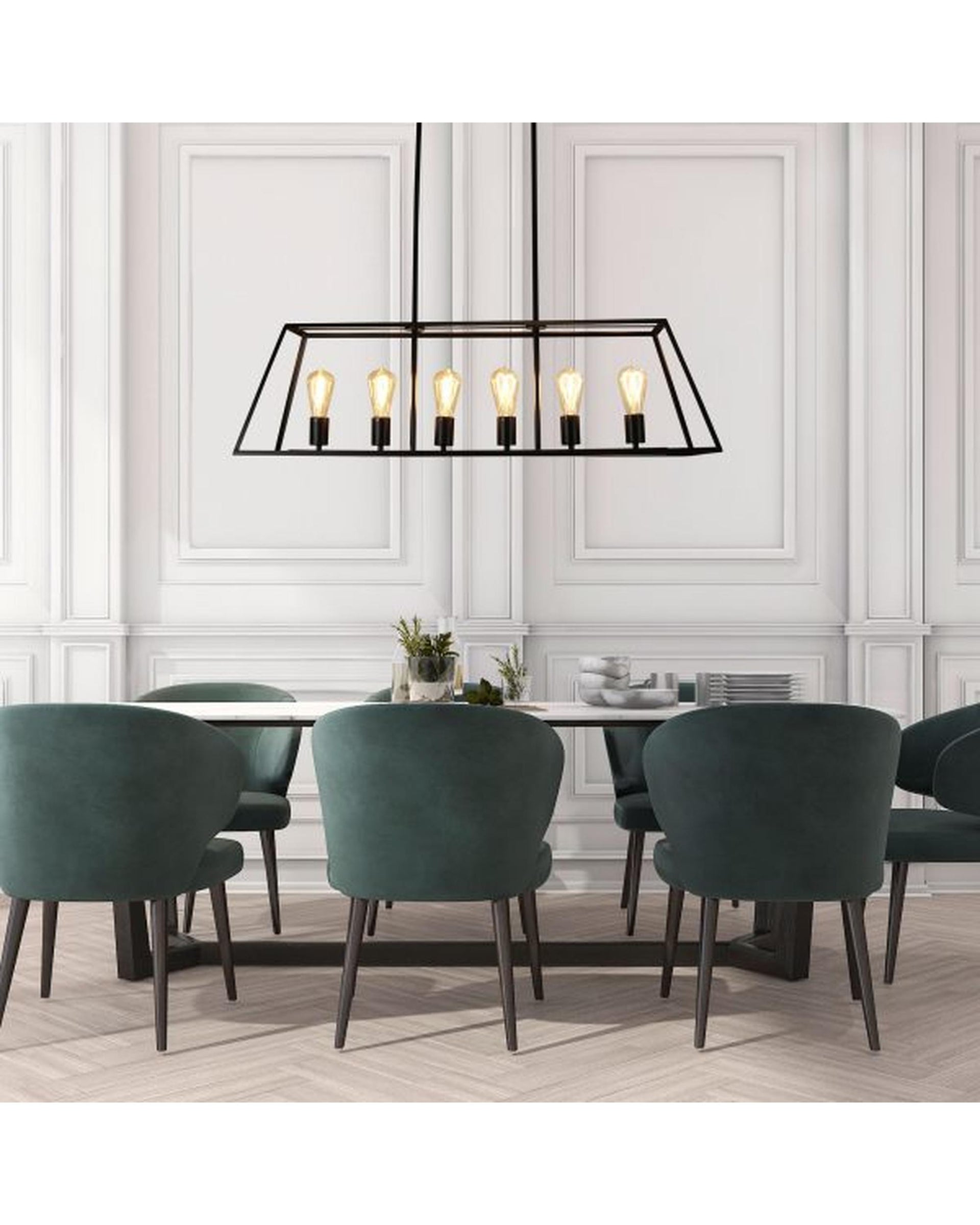 SOUTHPORT.100 6 Light Urban Retro Pendant Black Oriel Lighting