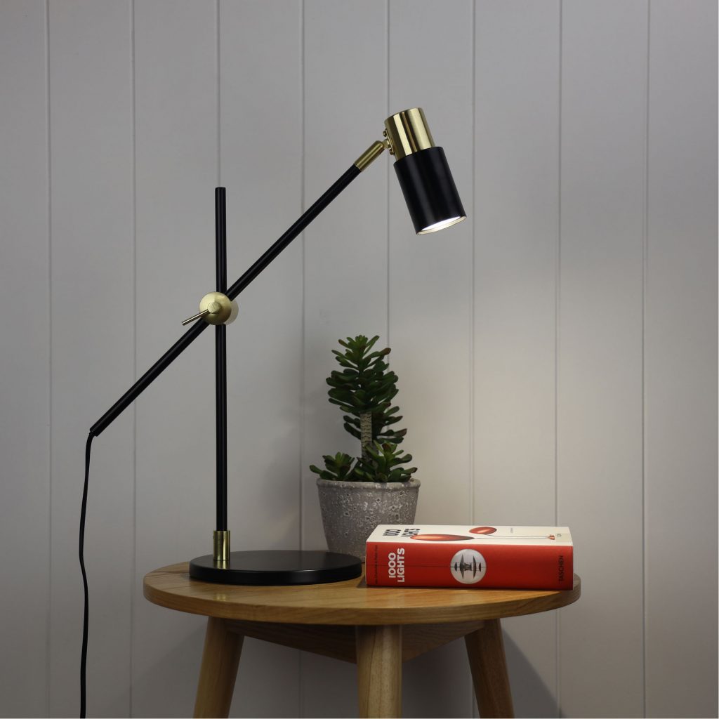 CHARLIE LED GU10 Desk Lamp Satin Brass Oriel Lighting