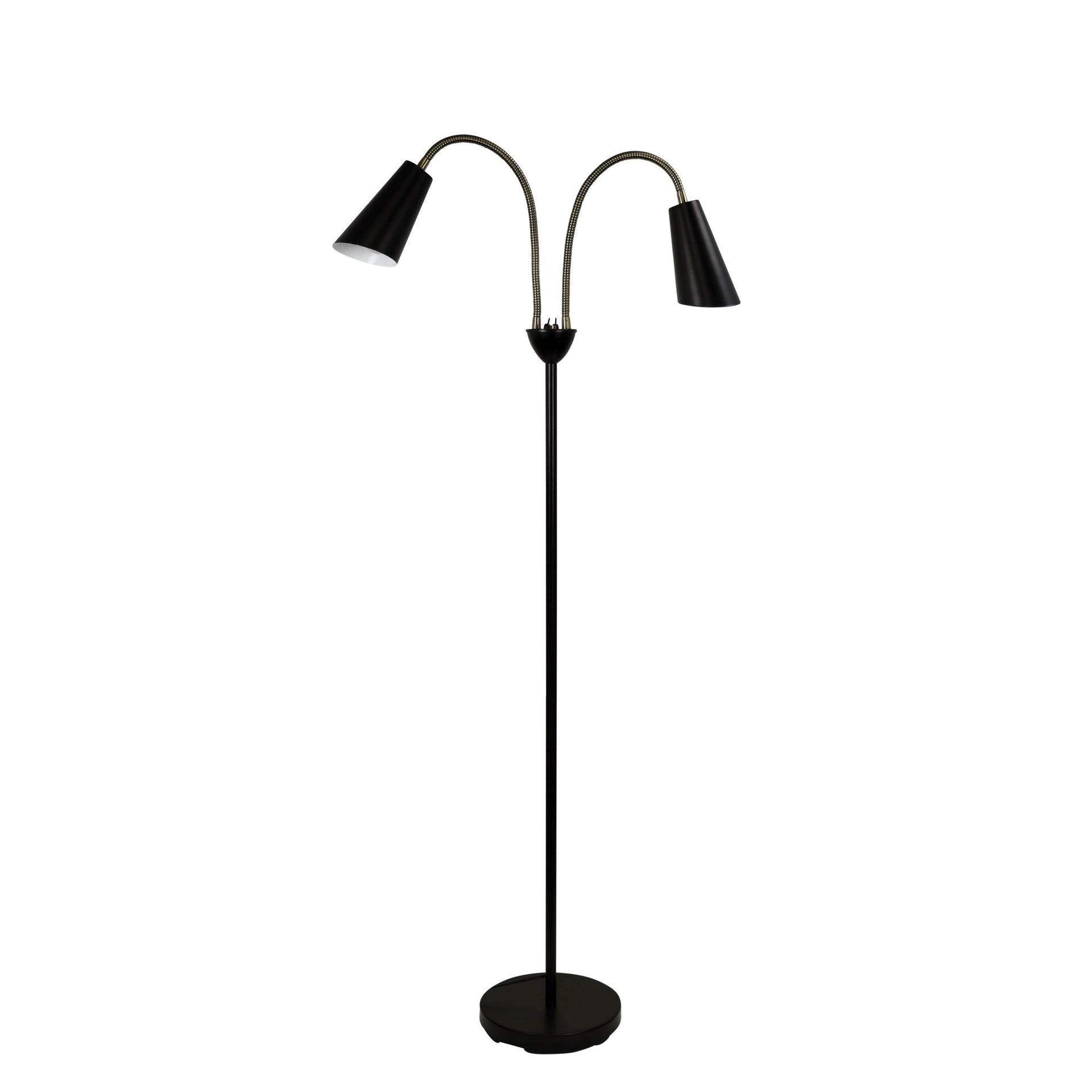 WALT Twin Flexible Neck Lamp Black with Antique Brass Oriel Lighting
