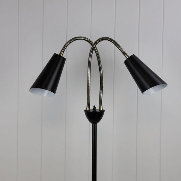 WALT Twin Flexible Neck Lamp Black with Antique Brass Oriel Lighting