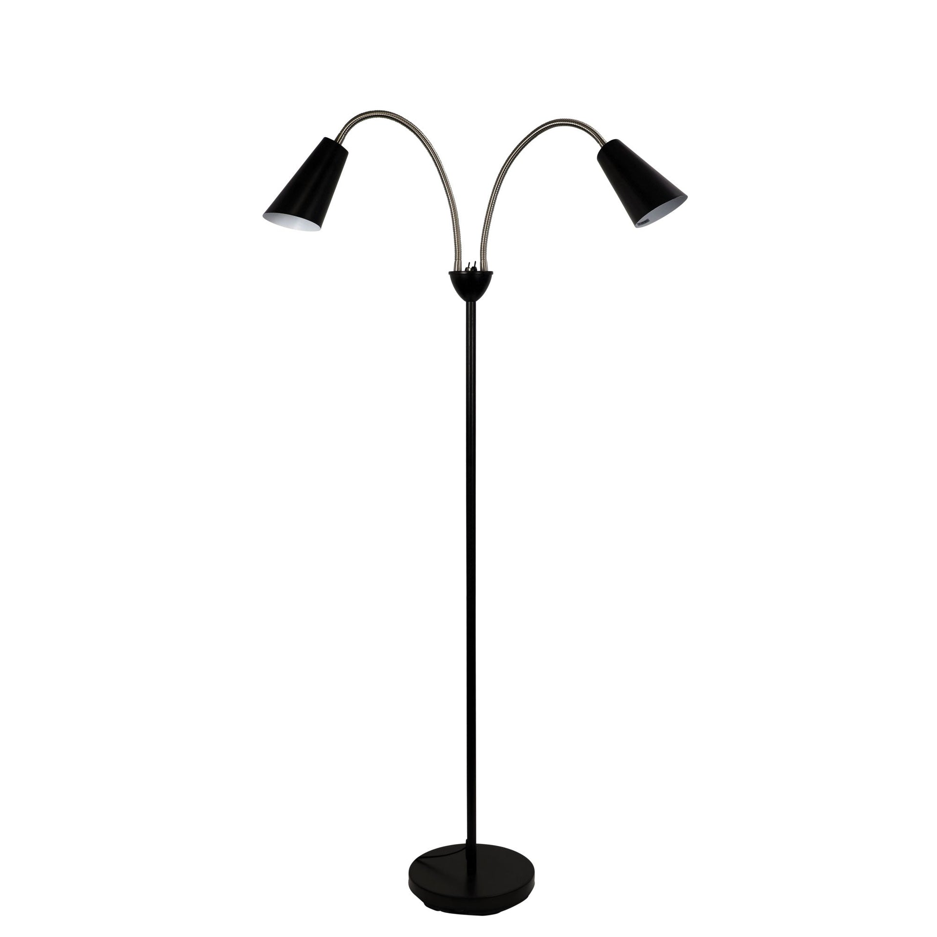 WALT Twin Flexible Neck Lamp Black with Brushed Chrome Oriel Lighting