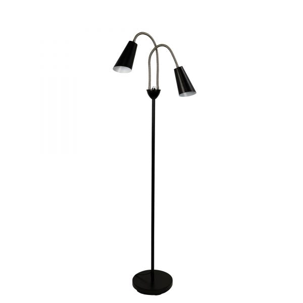WALT Twin Flexible Neck Lamp Black with Brushed Chrome Oriel Lighting