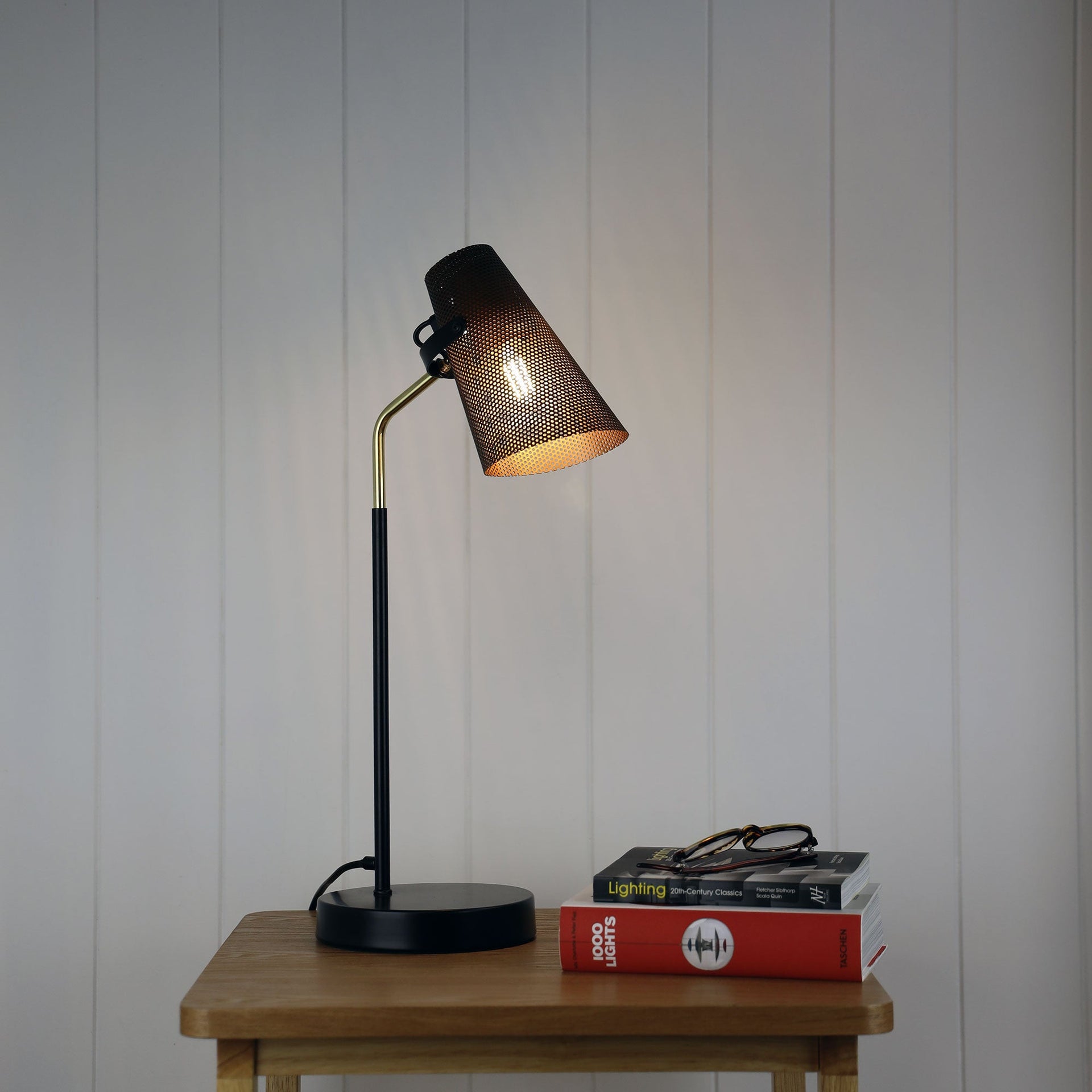 PERFO DESK LAMP BLACK & BRASS DESK LAMP Oriel Lighting