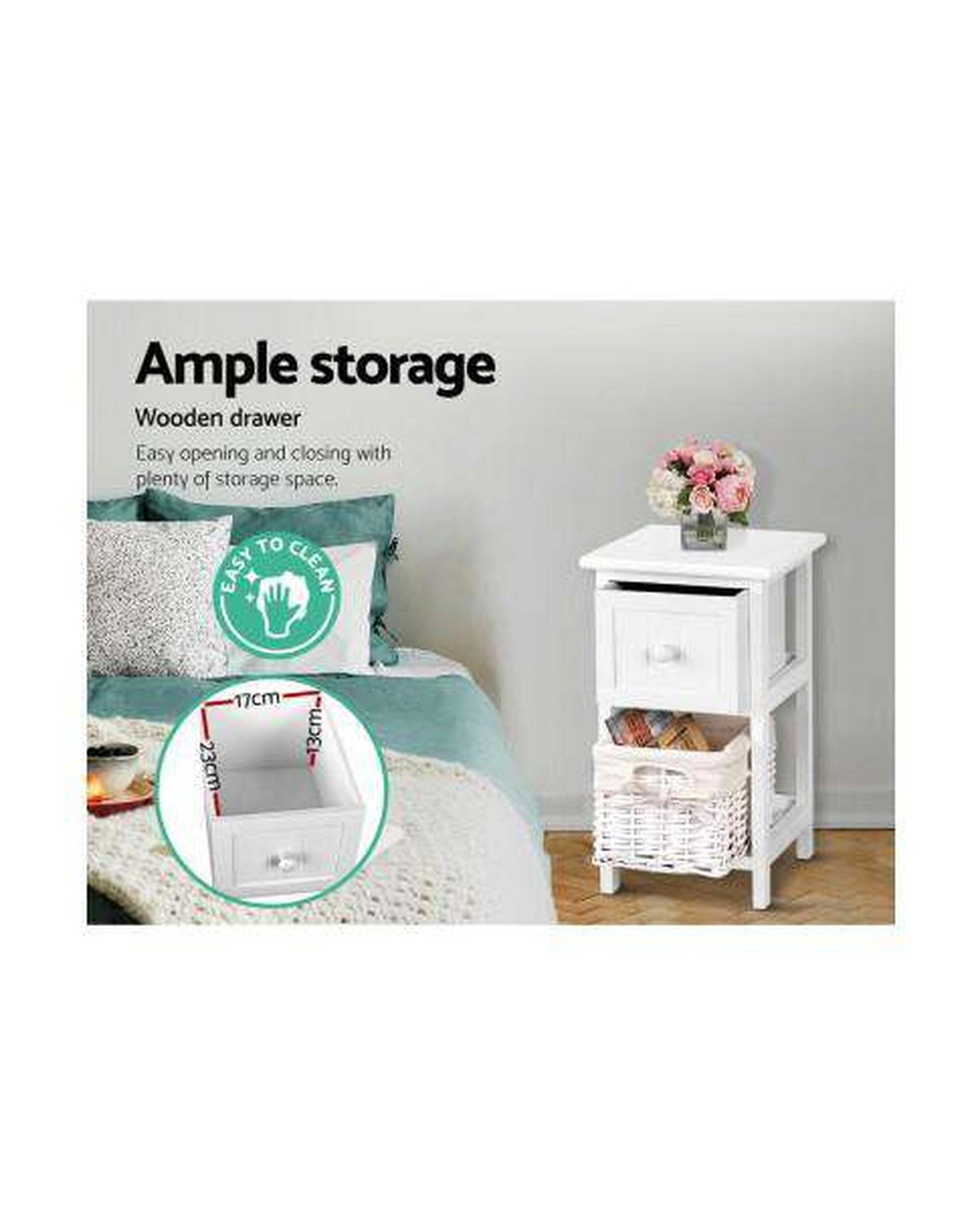 Twin Pack Budget Bedside Table - White Artiss